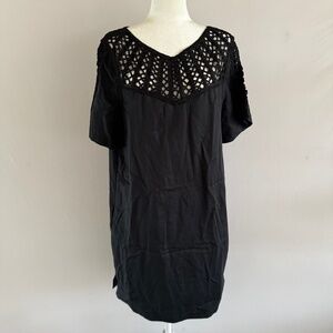 Maeve by Anthropologie Black Dress Size L Crochet lace/linen Chic Tunic